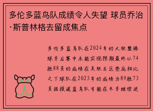 多伦多蓝鸟队成绩令人失望 球员乔治·斯普林格去留成焦点